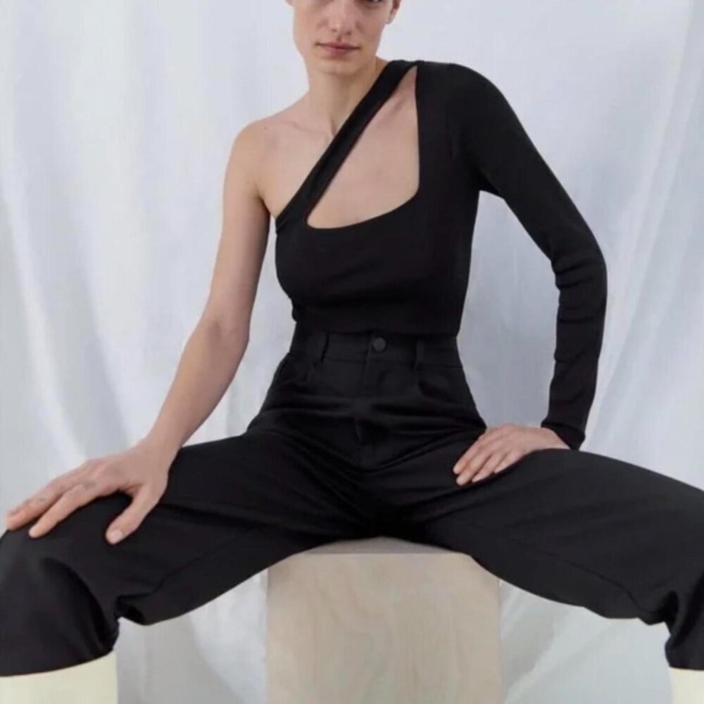 Zara Asymmetrical Black Bodysuit - Picture 3 of 8